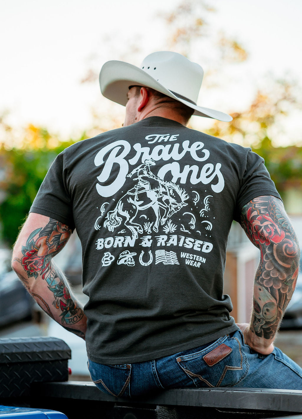 Born A Cowboy T-Shirt | Vintage Black