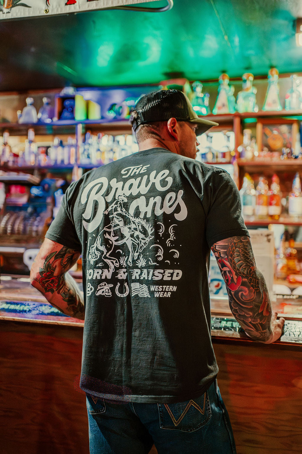 Born A Cowboy T-Shirt | Vintage Black