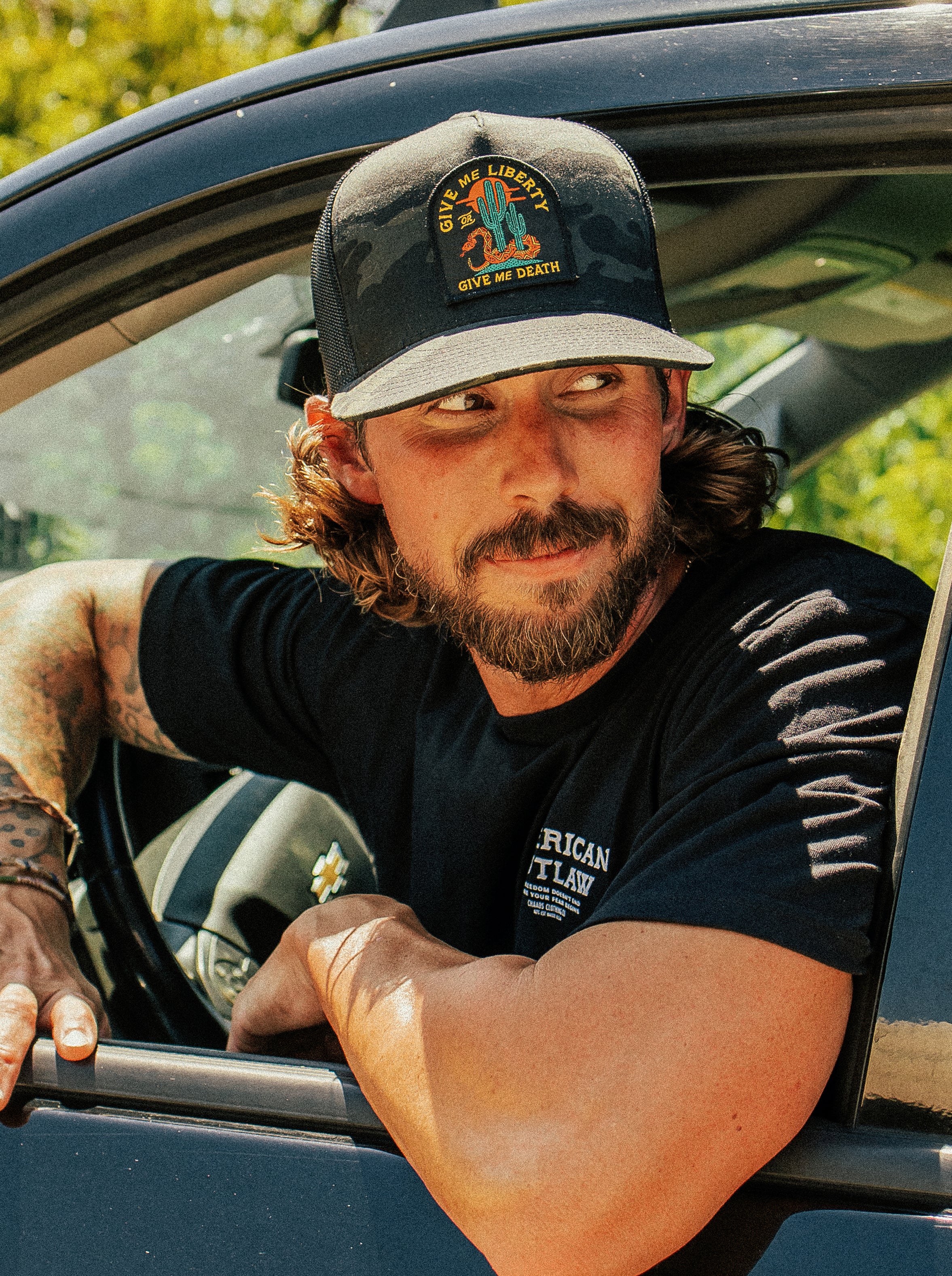 Liberty or Death Black Camo Trucker Hat by The Brave Ones – Western outlaw design