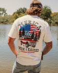 Born and Raised 'Merica T-shirt featuring a vintage truck and American flag design โ Made in the USA