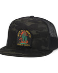 Adjustable snapback flat-bill hat with breathable mesh back