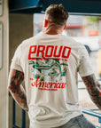 Proud American Fisherman T-shirt by The Brave Ones – Vintage white fishing tee with patriotic largemouth bass graphic