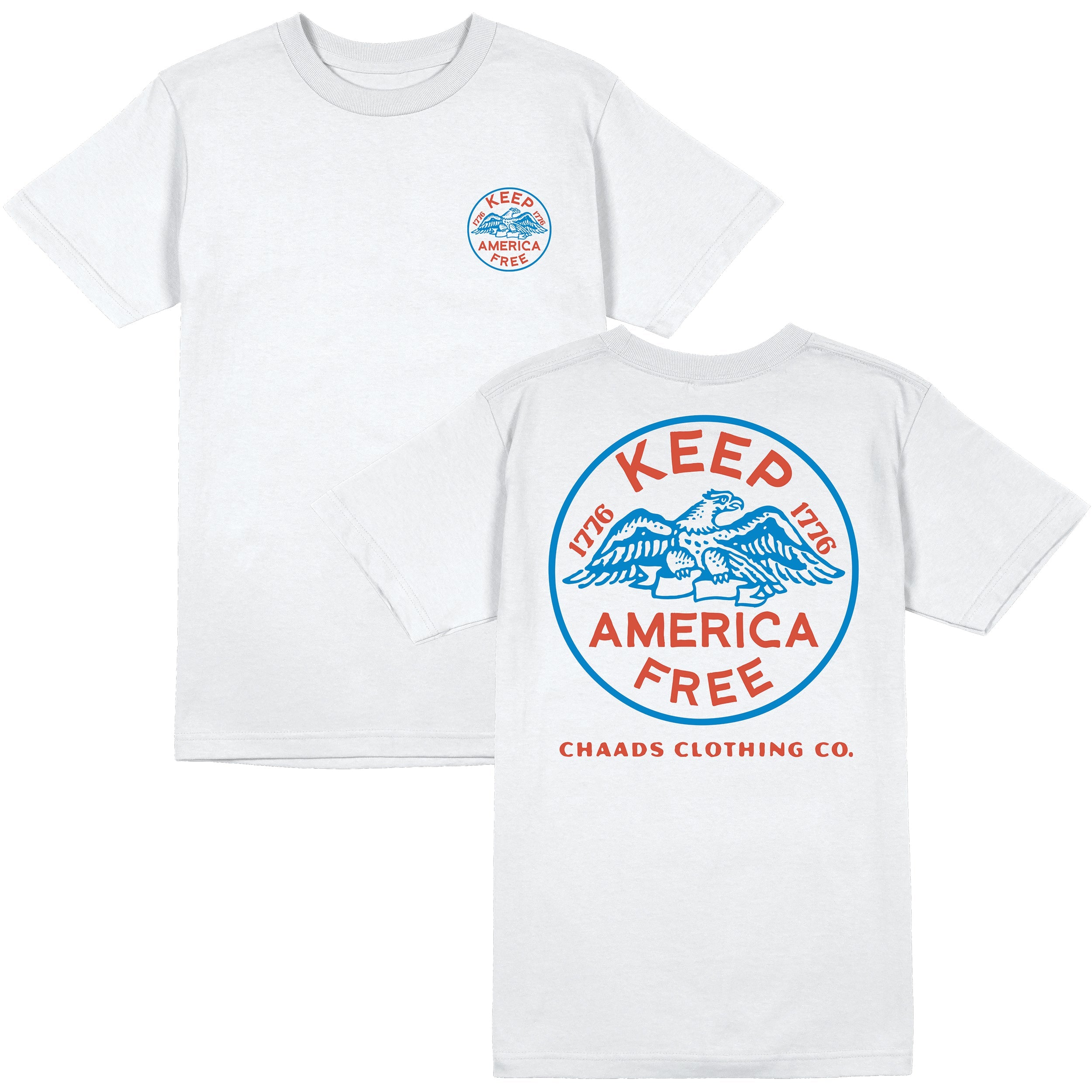 Close-up of the Keep America Free T-Shirt featuring vintage eagle and freedom design