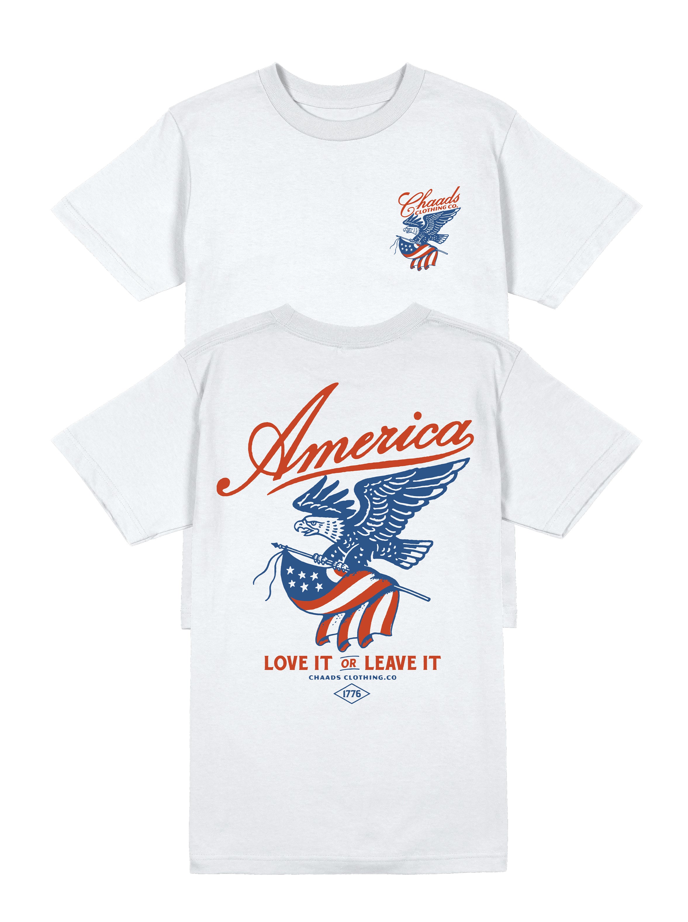 The Brave Ones white patriotic tee with Love It or Leave It slogan and eagle design