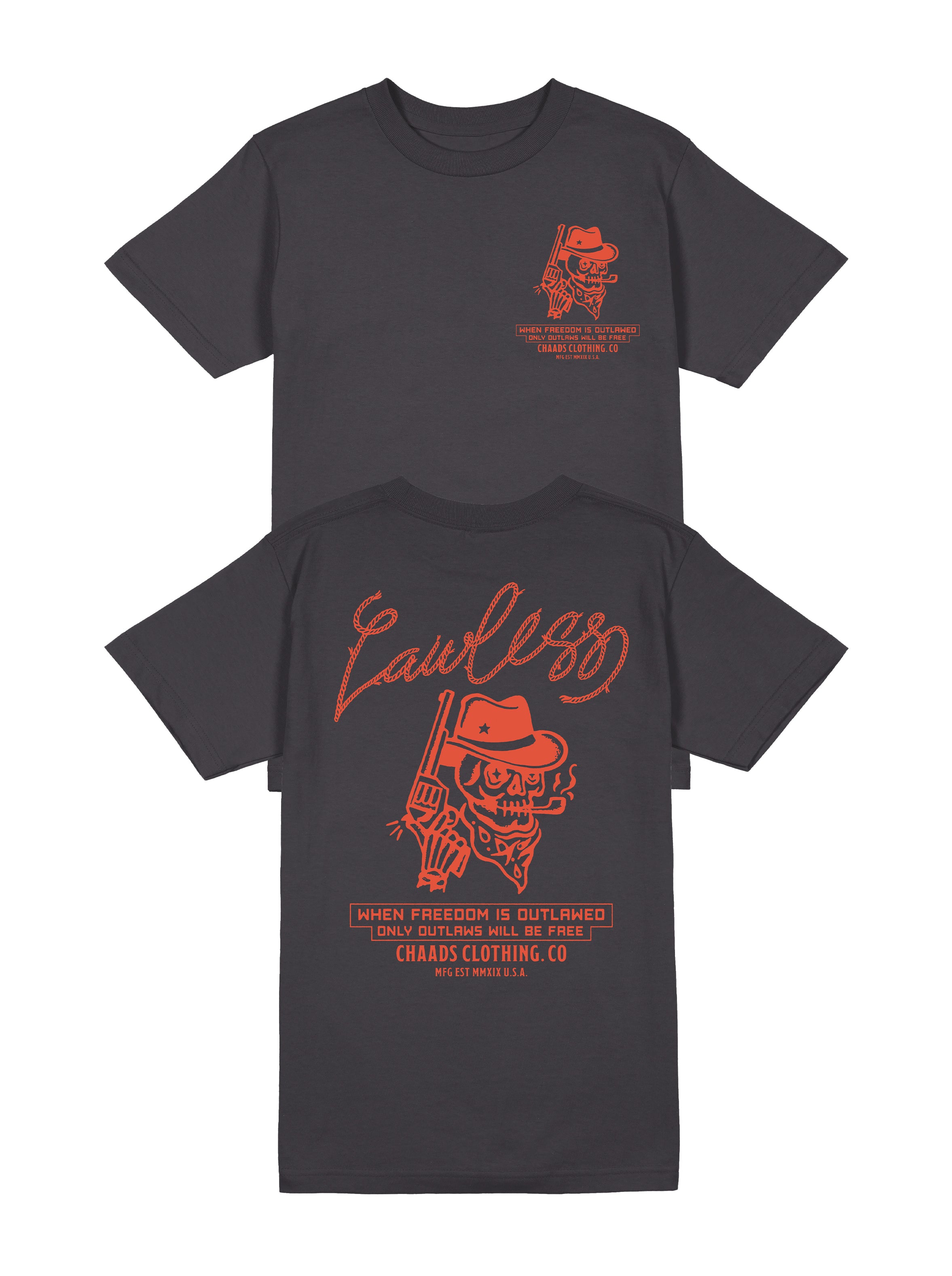 The Brave Ones black Western-style tee with When Freedom is Outlawed message
